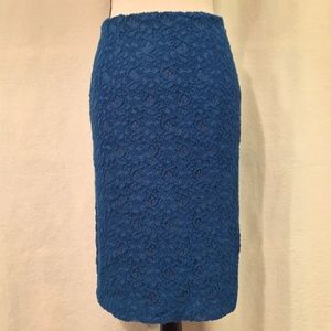 Moulinette Soeurs Anthropologie blue Lapis Lace pencil skirt
